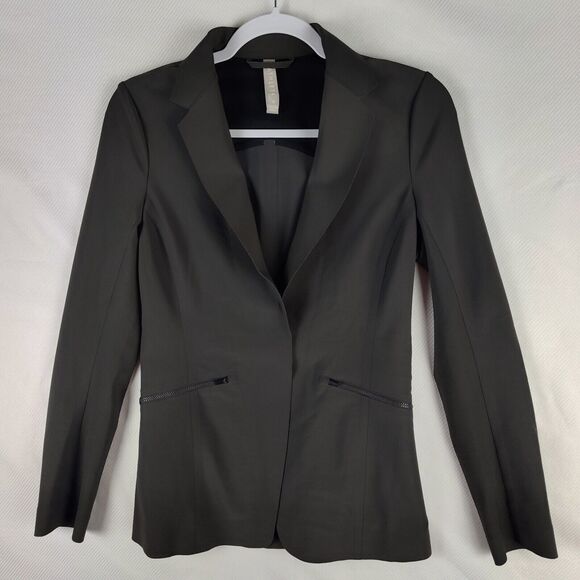 ATHLETA Interstellar Blazer Arbor Olive Work Jacket Sz 0 Raw Laser Cut Edge XS - Picture 1 of 11